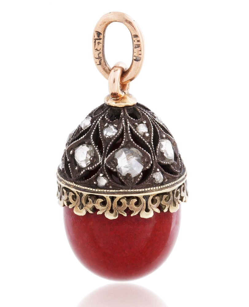 Appraisal: A - FABERGE PURPURINE GOLD AND DIAMOND EGG PENDANT WORKMASTER