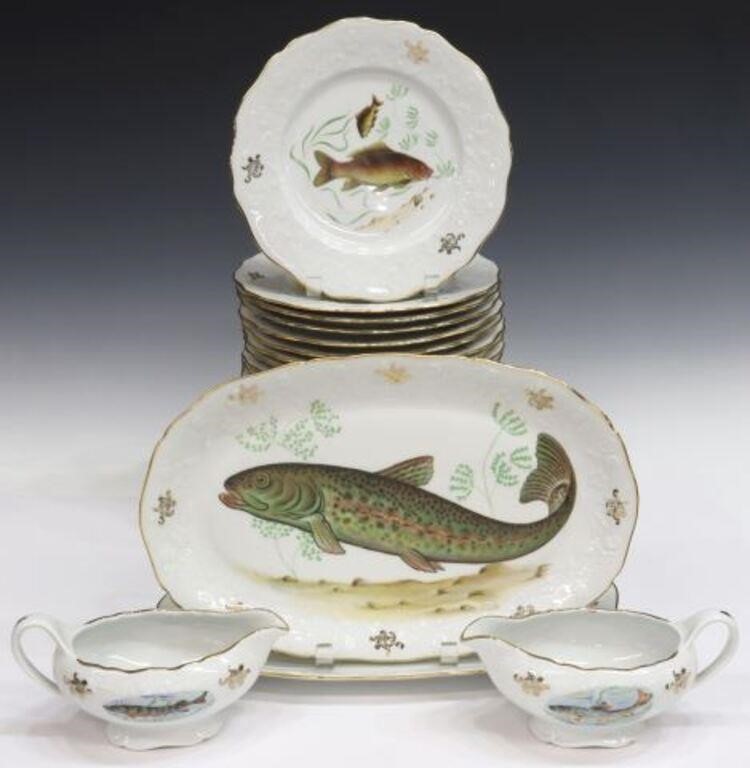 Appraisal: lot of French parcel gilt porcelain fish service Porcelaine Centre