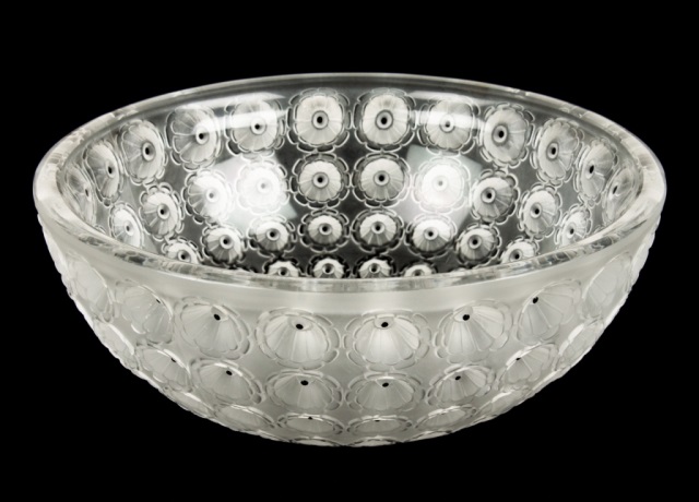 Appraisal: Lalique glass Nemours bowl molded partially frosted floral bowl with