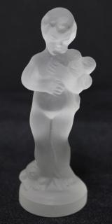 Appraisal: Frosted Crystal Figurine Signed R Lalique Nude youth clutching roses