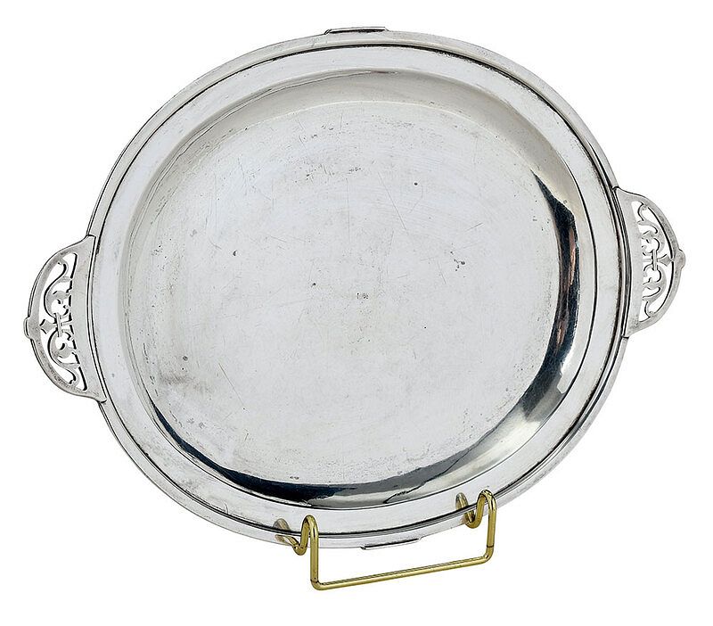 Appraisal: Arthur Stone Sterling Tray with Pierced Handles American th century