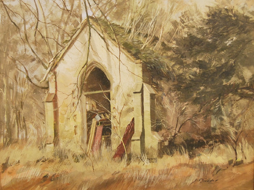 Appraisal: John S Goodall b - View of dilapidated church amongst