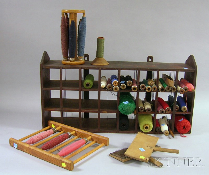 Appraisal: Group of Assorted Sewing and Weaving Related Items including wooden