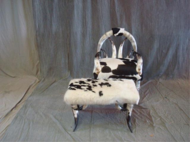 Appraisal: Horn Cowhide Chair and Ottoman Dimensions ch- x x ott-