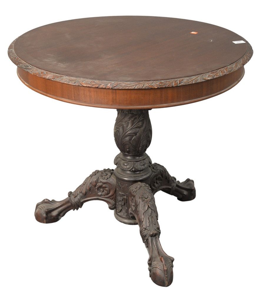 Appraisal: Round Occasional Table having carved top over heavily carved pedestal