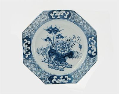 Appraisal: A Bow blue and white octagonal plate painted with Oriental