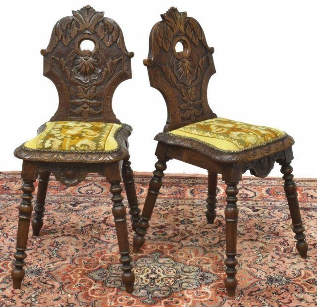 Appraisal: pair French Renaissance Revival oak hall chairs Brittany th c