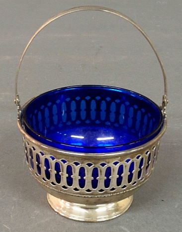 Appraisal: - Pierced sterling silver condiment bowl with cobalt glass insert