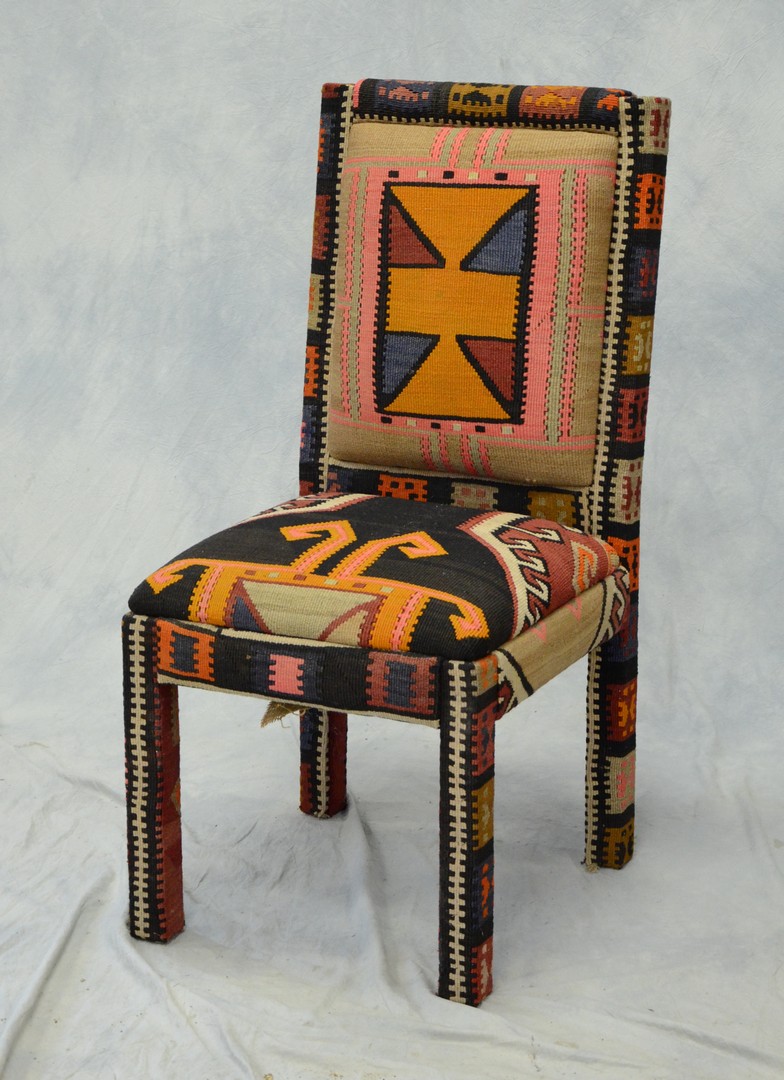 Appraisal: Side chair with kilim upholstery - h seat height