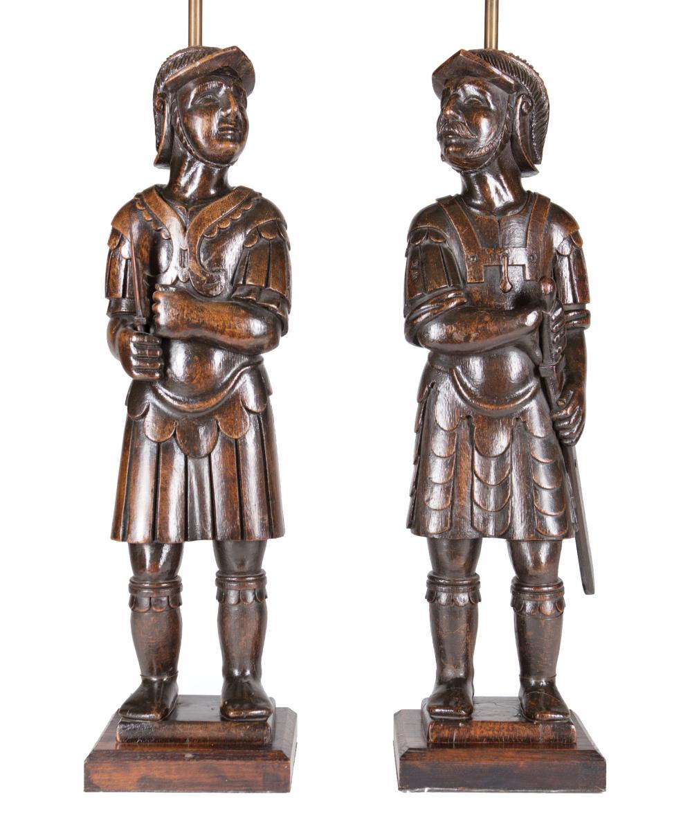 Appraisal: Pair of English Gothic Revival Carved Oak Warriors h in