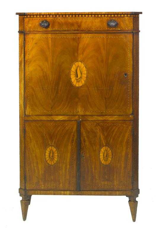 Appraisal: A DUTCH MAHOGANY SECR TAIRE ABATTANT inlaid with shell paterae