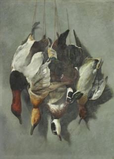 Appraisal: TAIT Arthur F Oil on Panel Canvasbacks and Wood Duck