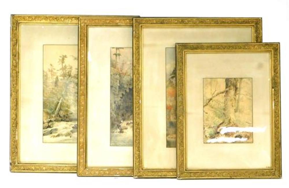 Appraisal: Four th C framed watercolors on paper including three signed