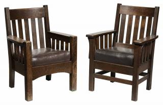 Appraisal: Two Arts and Crafts Oak Armchairs early th century each