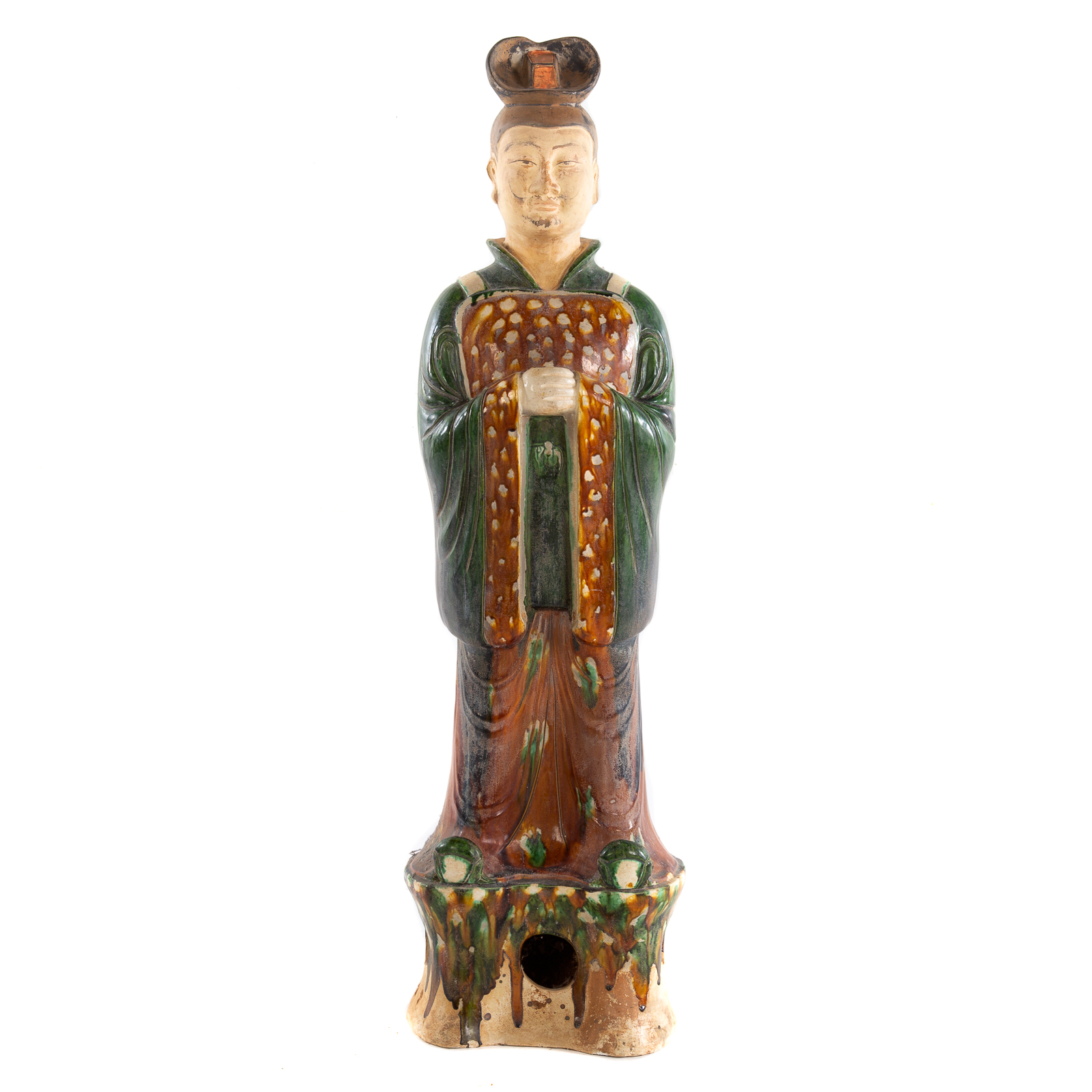 Appraisal: LARGE CHINESE MING STYLE TOMB EFFIGY Standing painted terracotta figure