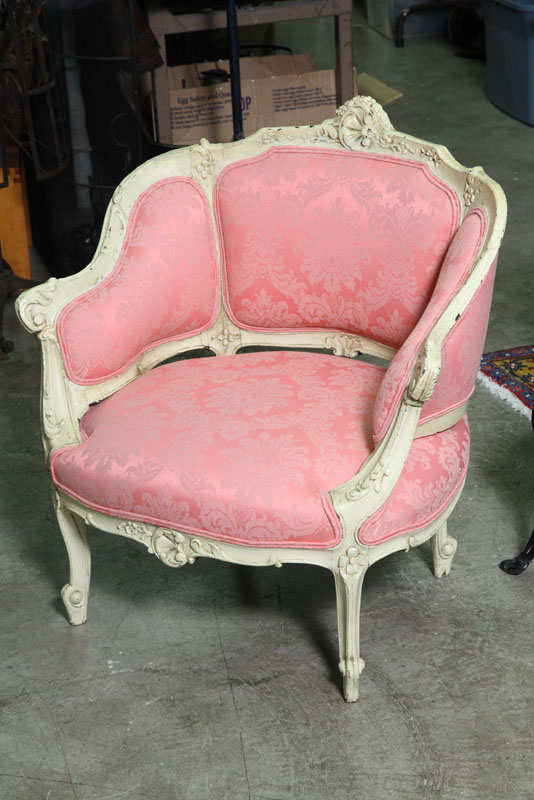 Appraisal: VICTORIAN ARMCHAIR Carved and painted white with pink foliate upholstery