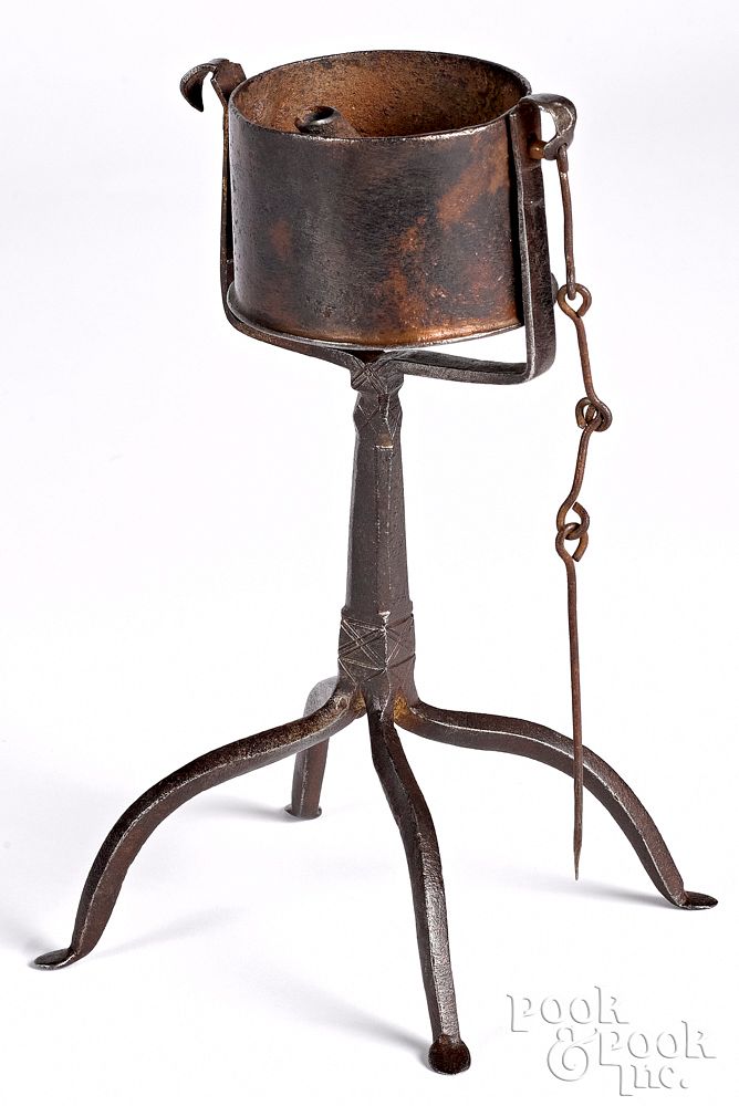 Appraisal: Iron and copper kettle lamp early th c Iron and