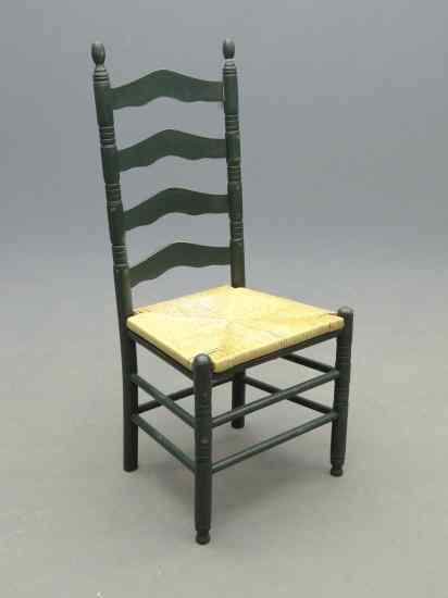 Appraisal: Contemporary ladderback side chair in green paint '' Seat Ht