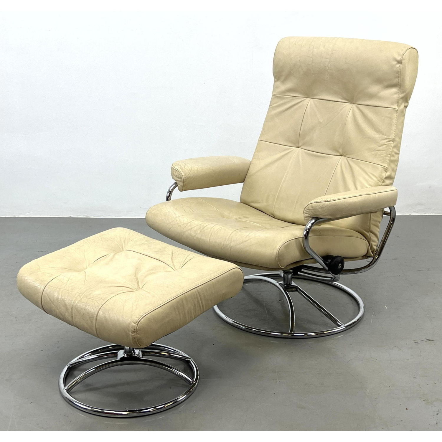 Appraisal: EKORNES Stressless Leather Lounge Chair and Ottoman Chrome frame Dimensions