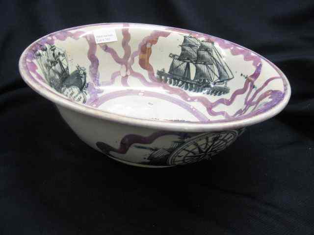 Appraisal: Early Pink Lusterware Ironstone Bowl sailing ship sayings decor ''