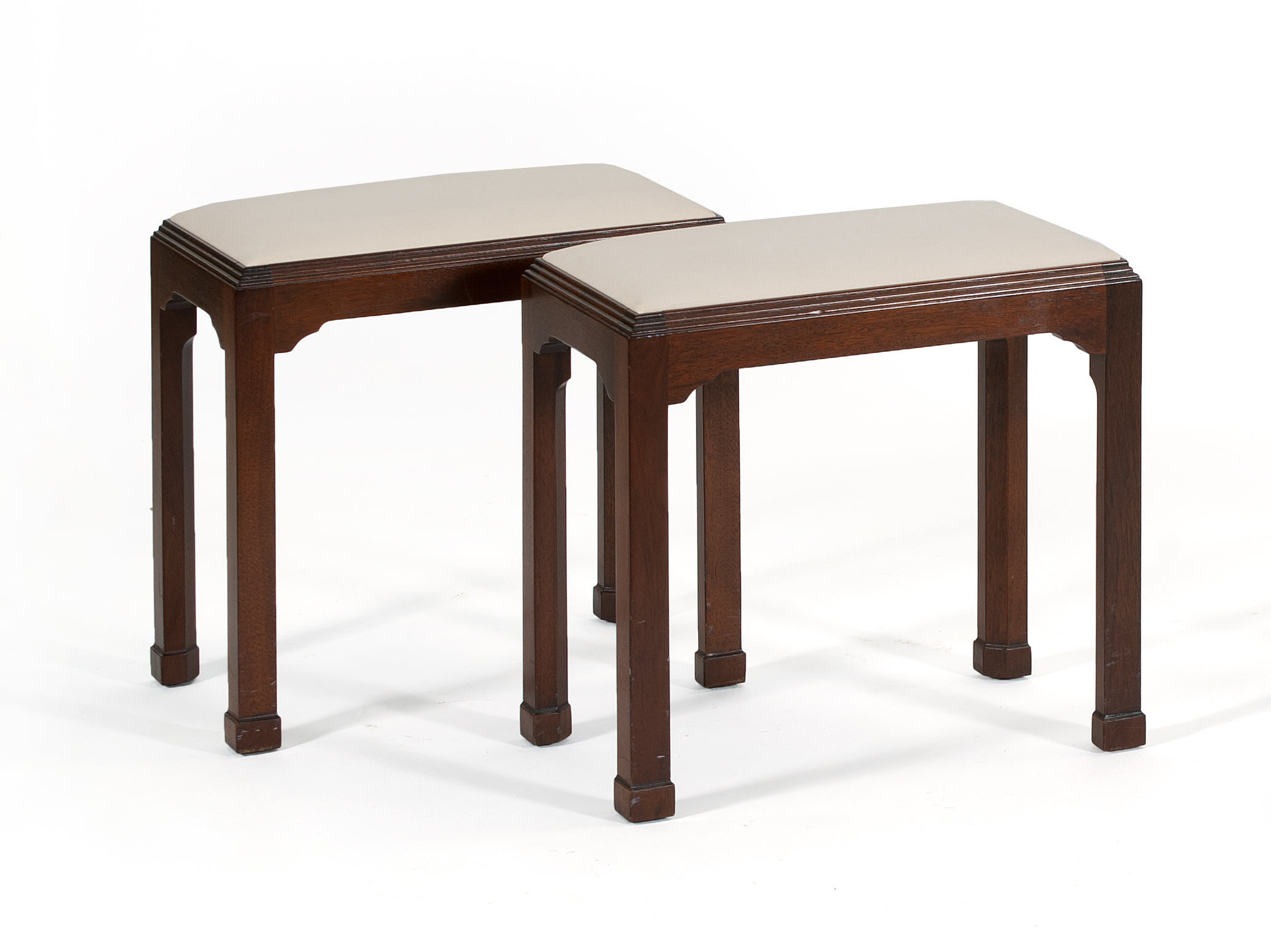 Appraisal: TWO HEPPLEWHITE-STYLE STOOLS th CenturyPossibly by the Baker Furniture Company