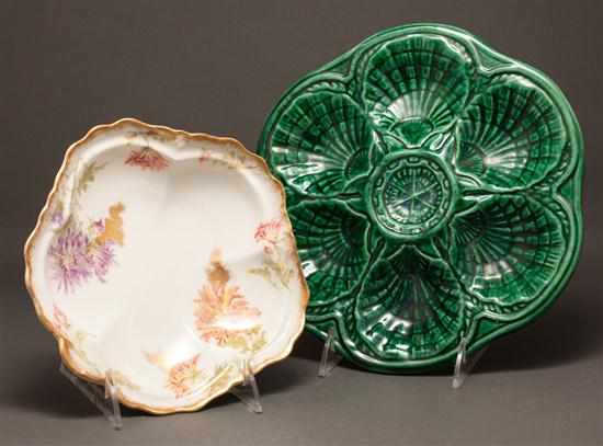 Appraisal: Continental majolica oyster plate and a Limoges porcelain lobed bowl