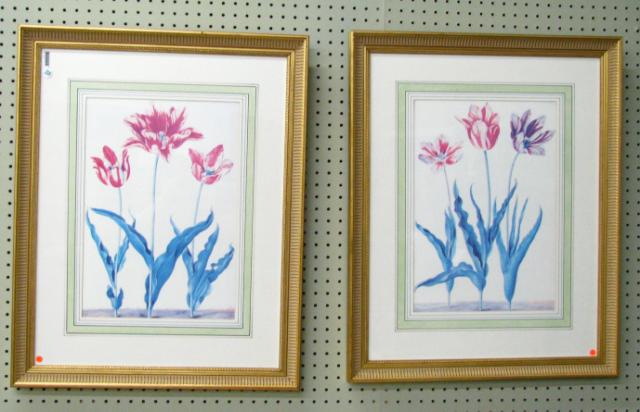 Appraisal: Pair of framed decorator prints floral motif initialed in plate