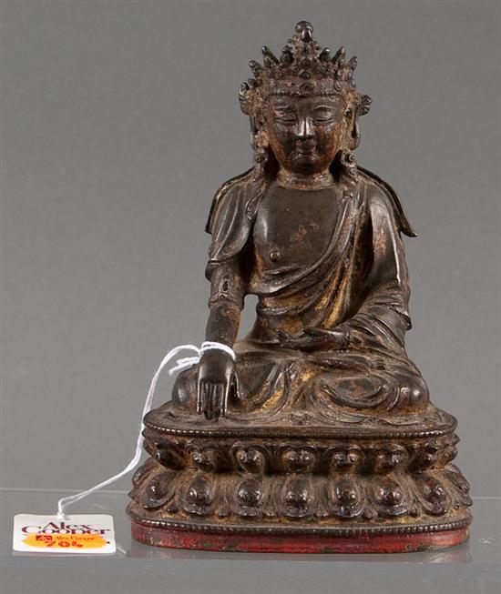 Appraisal: Sino-Tibetan lacquered bronze figure of the Buddha hand touching the