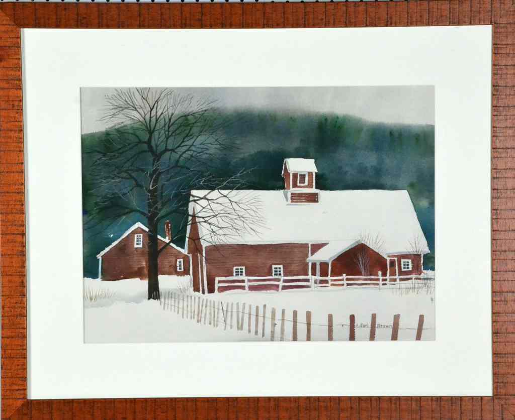 Appraisal: J Earl Brown Watercolor on PaperDepicting a red barn ''