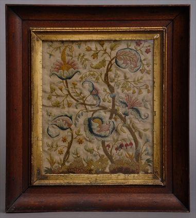 Appraisal: CONTINENTAL STUMPWORK FRAGMENT Worked with various colorful flowers rising from