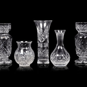 Appraisal: Five Waterford Cut Glass Vases Height of tallest example inches