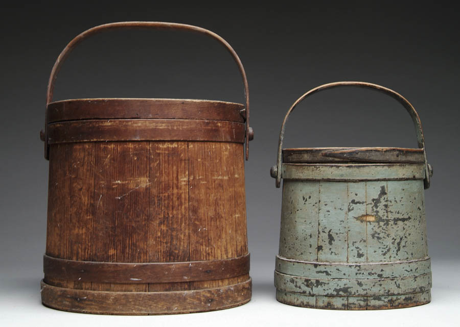 Appraisal: TWO COVERED FIRKINS without handle x - dia small size