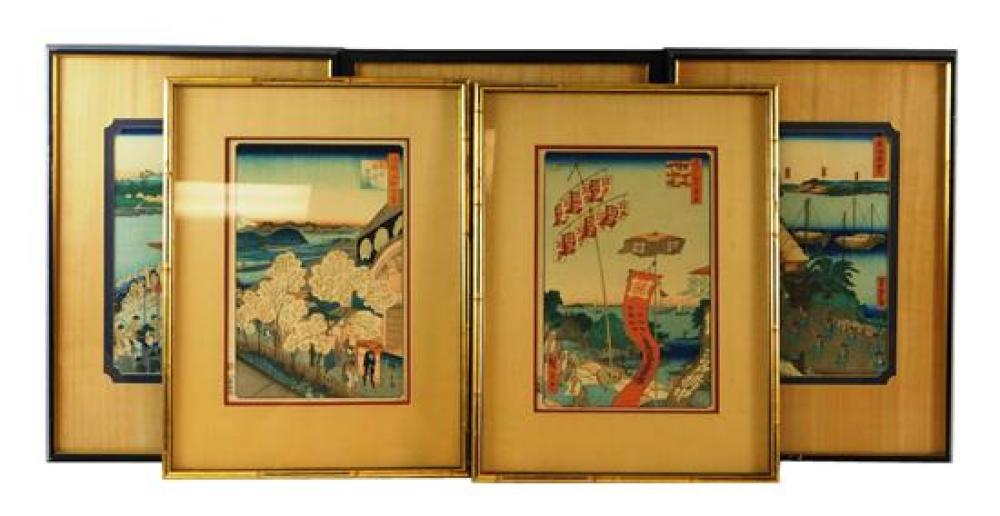 Appraisal: ASIAN five Japanese woodblock prints th C all framed under