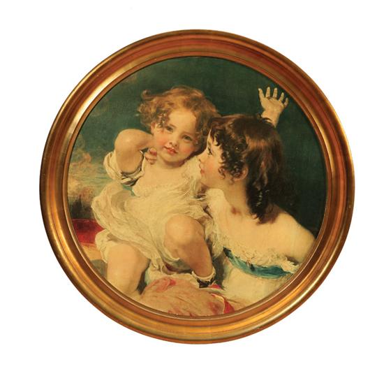 Appraisal: GILT FRAME American th century Large round frame with print