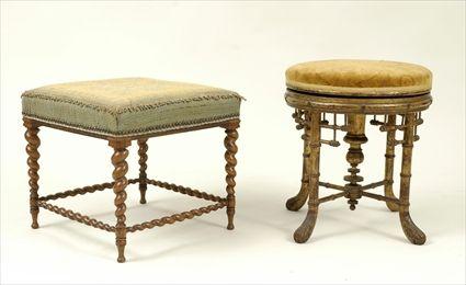 Appraisal: Anglo-Japanese Giltwood Faux-Bamboo Rotating Piano Stool and an Elizabethan Revival