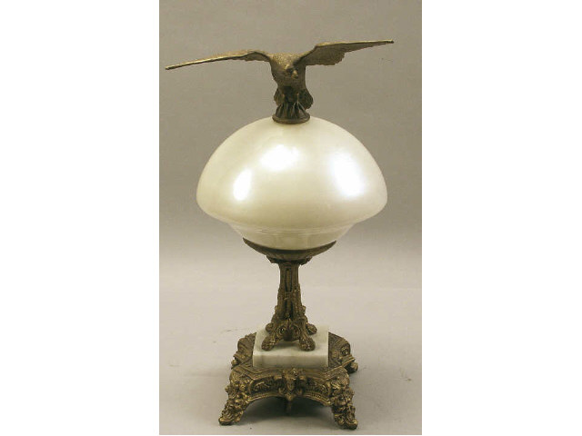 Appraisal: Terrific ornamental cast metal and marble lamp with pearlescent glass