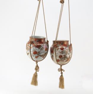 Appraisal: Pair of th Century Japanese Kutani Porcelain Hanging Planters Pair