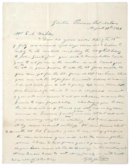 Appraisal: INDIANS - GUNTER George Washington Autograph letter signed by Cherokee