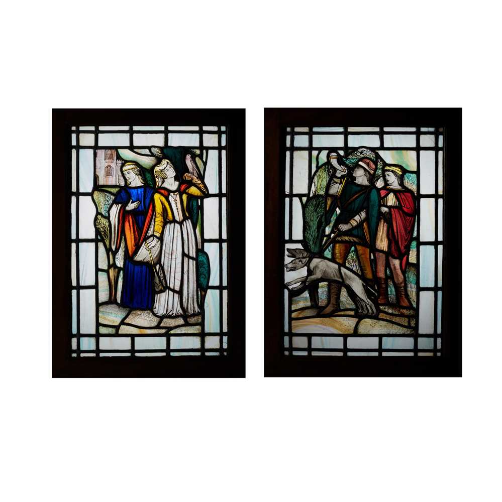 Appraisal: EDWARD WOORE - PAIR OF ARTS CRAFTS STAINED GLASS PANELS