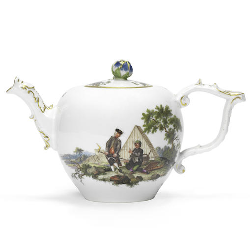 Appraisal: A Meissen teapot and cover circa Each side painted in