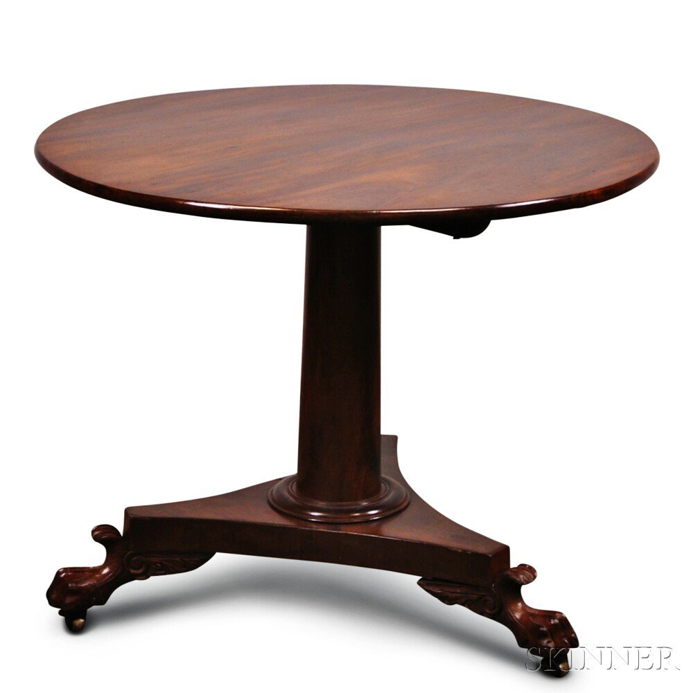 Appraisal: Carved Mahogany Tilt-top Table England or America th century the