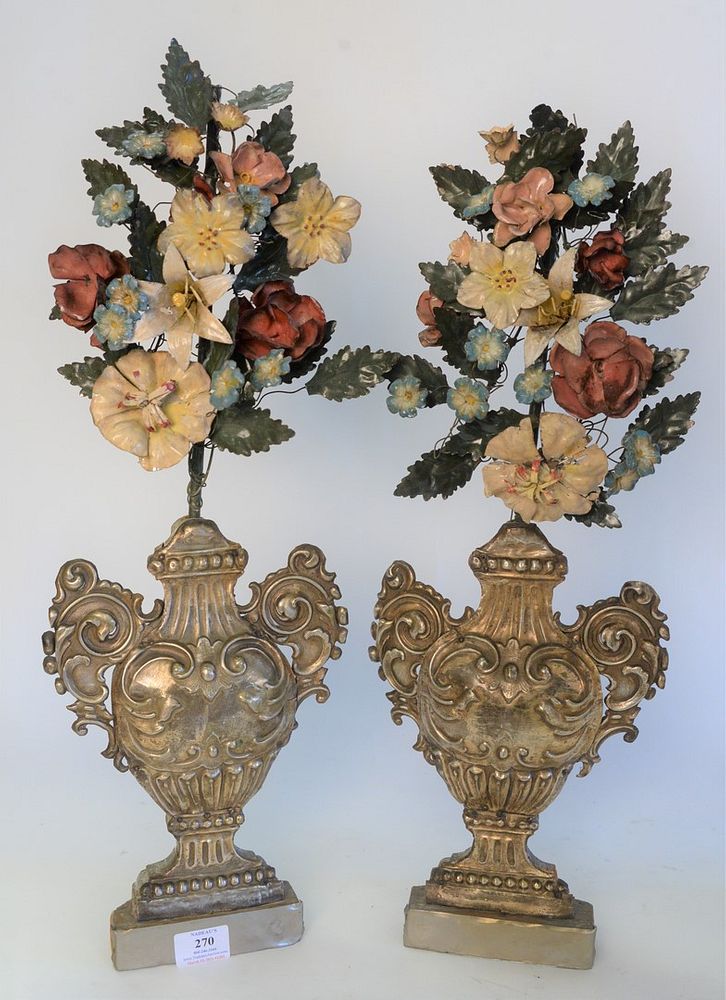 Appraisal: Pair of Baroque Mantle Garnitures having embossed tin urn with