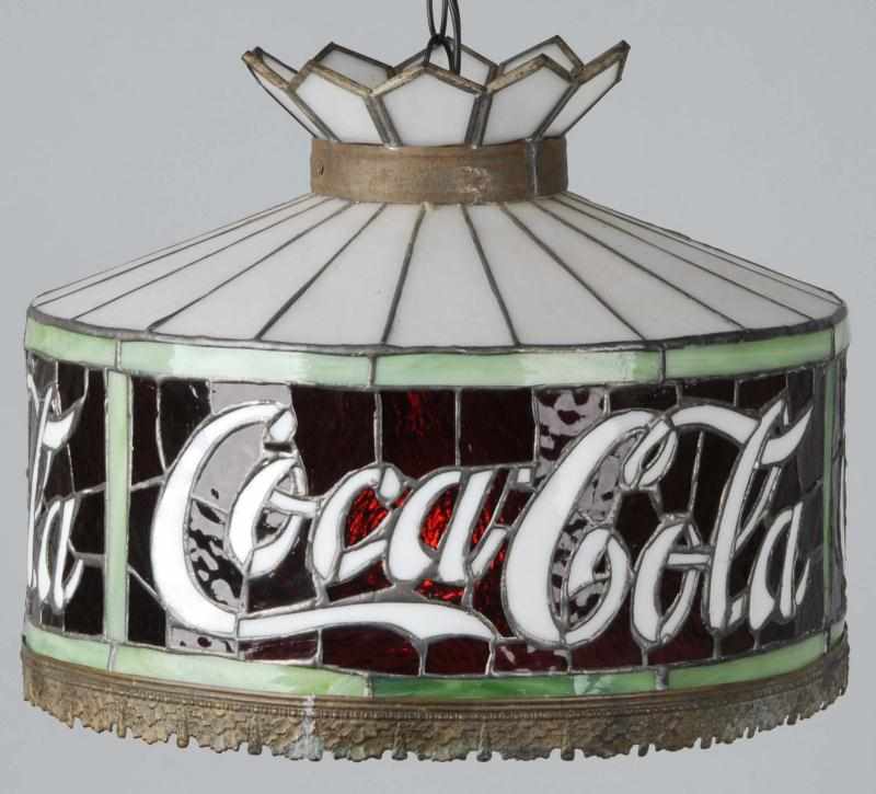 Appraisal: Original Leaded Glass Coca-Cola Shade Description s Nice leaf edge