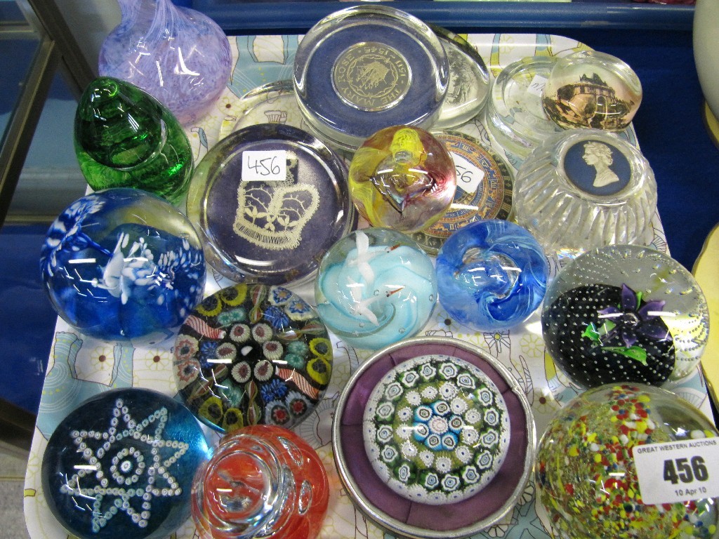 Appraisal: Tray lot of assorted paper weights etc - Murano Caithness