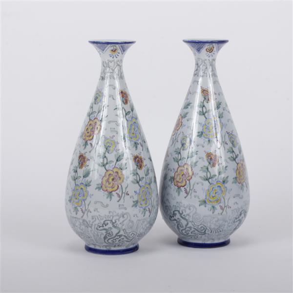 Appraisal: Pair of vintage Portuguese Carvalhinho hand-painted ceramic porcelain vases Pair