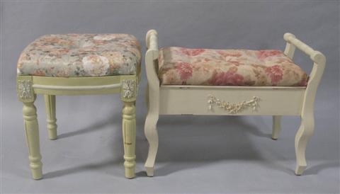 Appraisal: TWO FLORAL UPHOLSTERED VANITY STOOLS