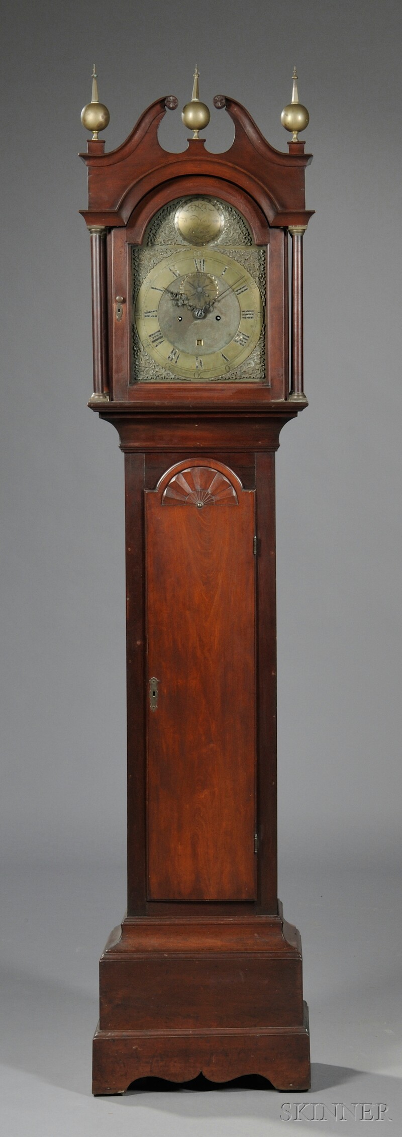 Appraisal: Carved Cherry Tall Case Clock Captain William Crawford Oakham Massachusetts