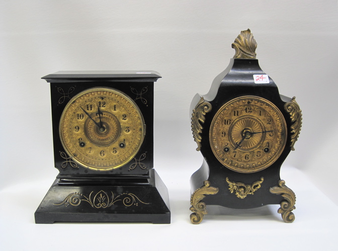 Appraisal: TWO AMERICAN ANSONIA BLACK IRON MANTEL CLOCKS H Calais model