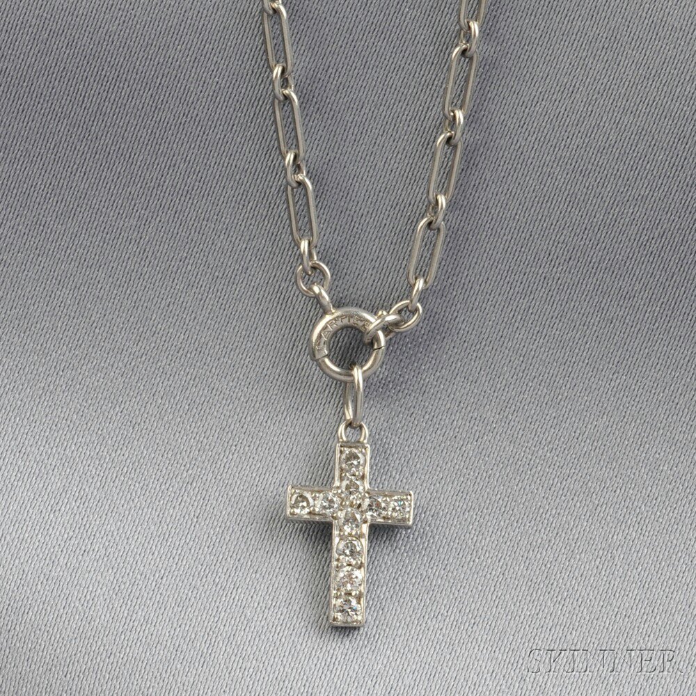 Appraisal: Art Deco Platinum and Diamond Cross and Chain Cartier the