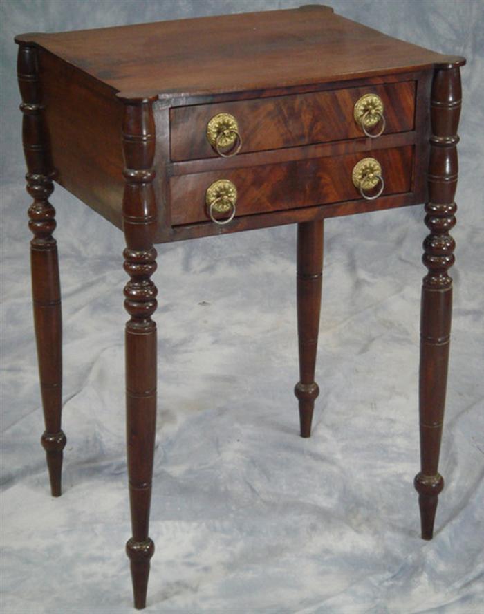 Appraisal: Mahogany New England Sheraton two drawer work table with cookie